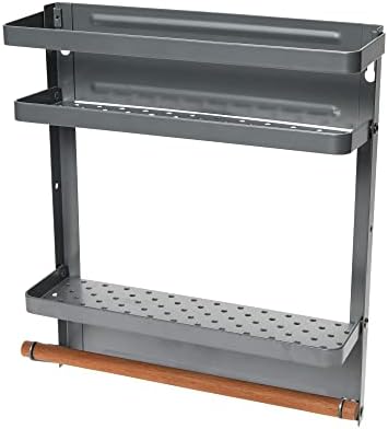 Metal Magnetic Organizer with Towel Rack, Grey