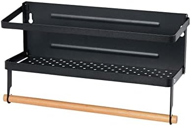 Metal Magnetic Spice Rack with Paper Towel Holder, Black