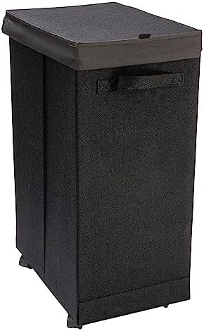 Narrow Collapsible Laundry Hamper with Liner and Lid, Black