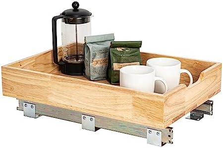 Natural Wood and Steel Pull-Out Organizer with Rustic Brushed Finish