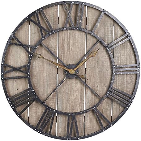 Roman Numeral Iron & Wood Gallery Wall Clock