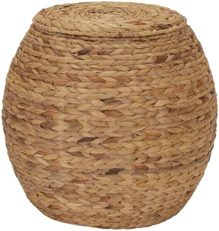 Round Handwoven Water Hyacinth Barrel Wicker Storage Basket Side Tabl…