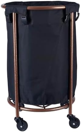 Round Laundry Hamper with Wheels, Copper, Black Large