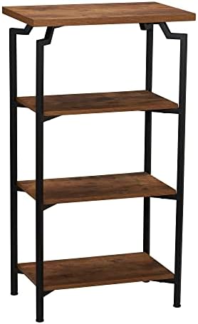 Rustic Hickory Wood & Black Iron Four-Tier Bookshelf