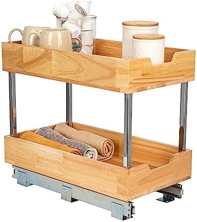 Rustic Wood and Steel Pull-Out Organizer, Natural Finish