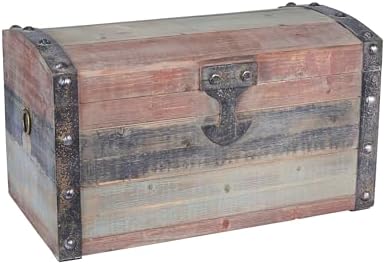 Small Wooden Storage Trunk, Weathered Wood with Paint Finish, Hinged …