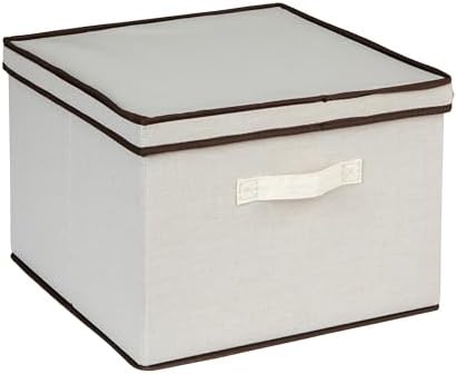 Square Storage Box with Lid in Breathable Canvas Sides with Sturdy Ba…