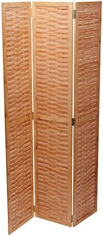 Tri‑Fold Decorative Panel Bamboo Screen, Basket Weave