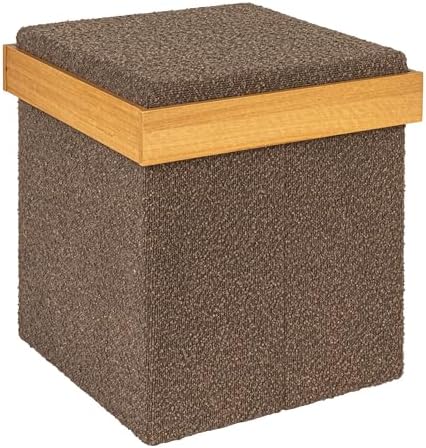 Versatile Boucle Ottoman with Hidden Storage, Brown