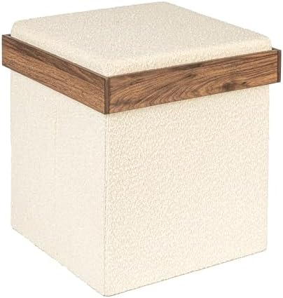 Versatile Boucle Ottoman with Hidden Storage, Cream