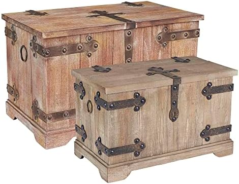 Victorian Style Decorative Trunk in Chinese Fir Wood with Metal Accen…