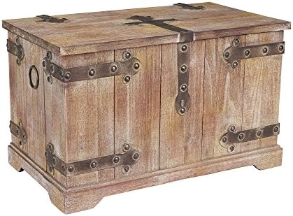 Victorian Style Decorative Trunk in Chinese Fir Wood with Metal Accen…