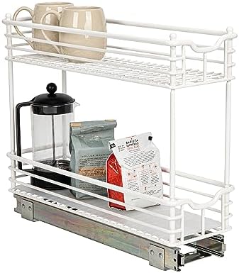 White Steel Two-Tier Slide-Out Organizer with Plastic Liners