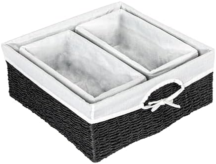 Wicker Basket Set, 3 Pieces, 1 Large and 2 Small Paper Rope Baskets f…