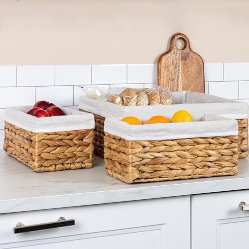 Wicker Basket Set, 3 Pieces, 1 Large and 2 Small Water Hyacinth Baske…