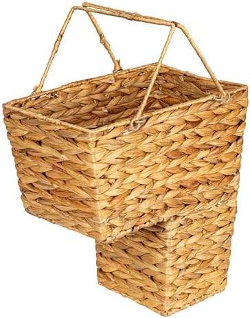 Wicker Stair Basket with Handles, Handwoven Water Hyacinth, Sits on T…