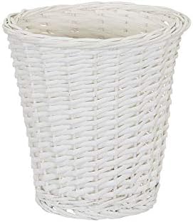 Wicker Waste Basket with Willow Weave and Plastic Liner, Painted Whit…