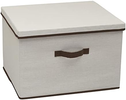 Wide Fabric Storage Bin with Lid, 18.5" W x 15" D, Wide-18.5", Natura…